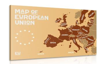 Obraz mapa edukacyjna z nazwami państw Unii Europejskiej w odcieniach brązu