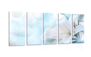 5-częściowy obraz biały kwiat lilii na abstrakcyjnym tle - 100x50