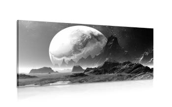 Obraz krajobraz fantasy w wersji czarno-białej - 120x60