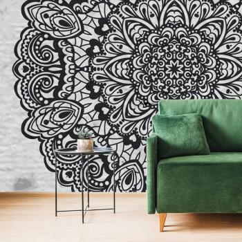 Samoprzylepna tapeta kwiatowa mandala w czerni i bieli - 300x200