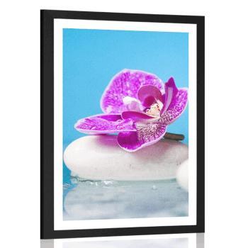 Plakat z passe-partout orchidea i Zen kamienie - 40x60 white
