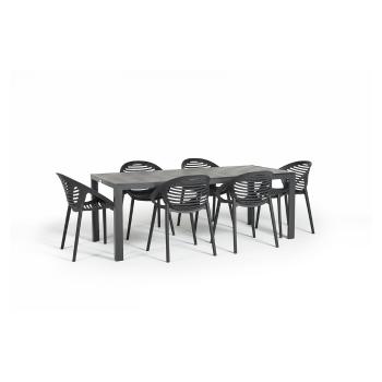 Zestaw ogrodowy dla 6 osób z czarnymi krzesłami Joanna i stołem Viking, 90x205 cm