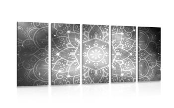 5-częściowy obraz Mandala z galaktycznym tłem w wersji czarno-białej - 200x100