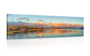 Obraz zachód słońca nad jeziorem - 150x50