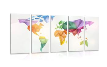 5-częściowy obraz kolorowa mapa świata origami - 100x50