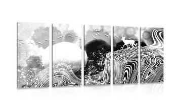 5-częściowy obraz czarodziejska kraina w wersji czarno-białej - 200x100