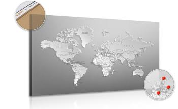 Obraz na korku czarno-biała mapa świata w oryginalnej wersji - 120x80  color mix