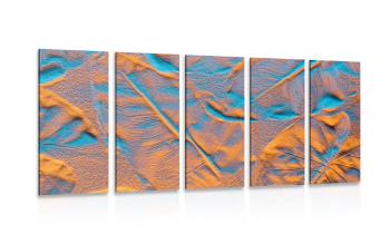 5-częściowy obraz faktura liści na piaszczystej plaży - 200x100