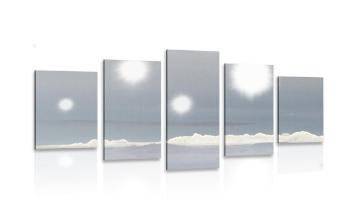 5 części obraz odbicie słońca nad górami - 100x50