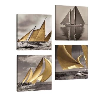 Drewniany obraz wieloczęściowy Boats, 33x33 cm