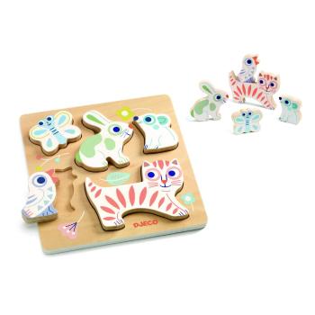 Drewniane puzzle wkładane dla dzieci Djeco Pastelowe zwierzątka