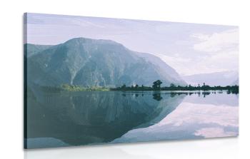 Obraz malowana sceneria górskiego jeziora - 90x60