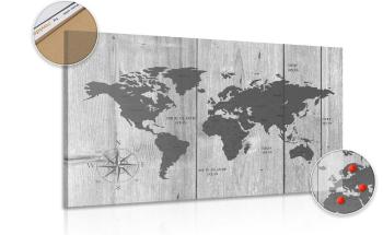 Obraz na korku szara mapa na drewnianym tle - 90x60  wooden