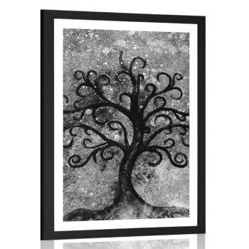 Plakat z passe-partout czarno-białe drzewo życia - 20x30 silver