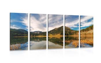 5-częściowy obraz jezioro pod wzgórzami - 100x50