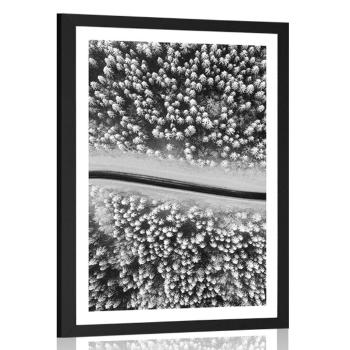 Plakat z passe-partout widok na zimowy krajobraz w czerni i bieli - 30x45 silver
