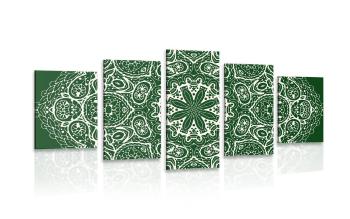 5-częściowy obraz biała Mandala na zielonym tle - 200x100