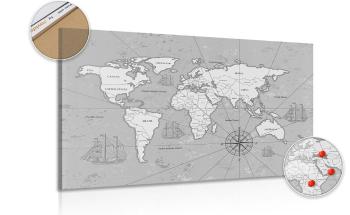 Obraz na korku ciekawa czarno-biała mapa świata - 120x80  place