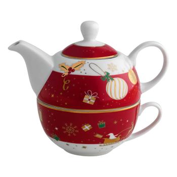 Porcelanowy dzbanek do herbaty z filiżanką Brandani Alleluia, dł. 15 cm