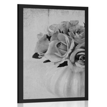Plakat róże w wazonie w czerni i bieli - 40x60 white