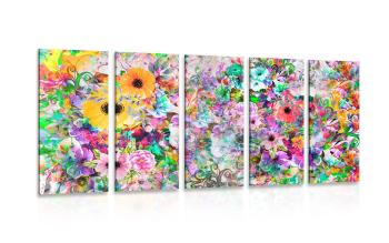 5-częściowy obraz kolorowe kwiaty - 200x100