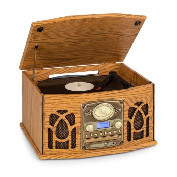 Auna NR-620 DAB, wieża stereo, gramofon, DAB+, odtwarzacz CD, drewno, kolor brązowy