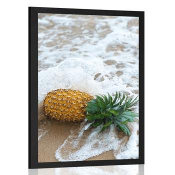 Plakat ananas w fali oceanu