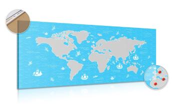 Obraz na korku niebiańsko niebieska mapa świata - 120x60  wooden
