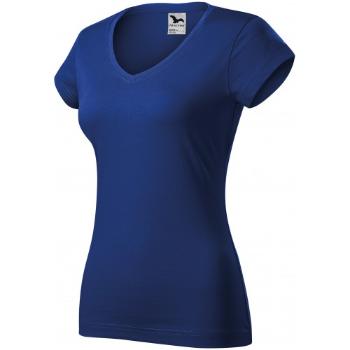 T-shirt damski slim fit z dekoltem w szpic, królewski niebieski, L