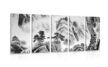 5-częściowy obraz chińskie malarstwo pejzażowe w czarnobiałym kolorze - 200x100
