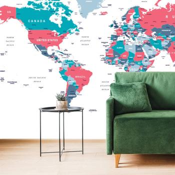 Tapeta mapa świata z pastelowym akcentem - 150x100