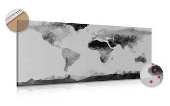 Obraz na korku mapa świata w stylu wielokątów w wersji czarno-białej - 120x60  place