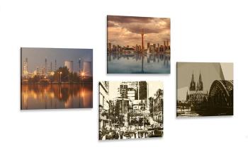 Zestaw obrazów miasto przemysłowe z abstrakcją - 4x 40x40