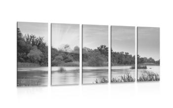 5-częściowy obraz wschód słońca nad rzeką w wersji czarno-białej - 100x50