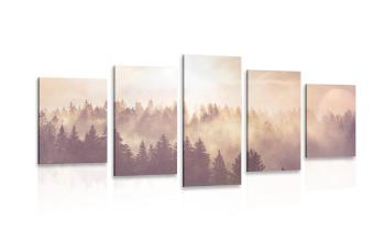 5-częściowy obraz mgła nad lasem - 100x50