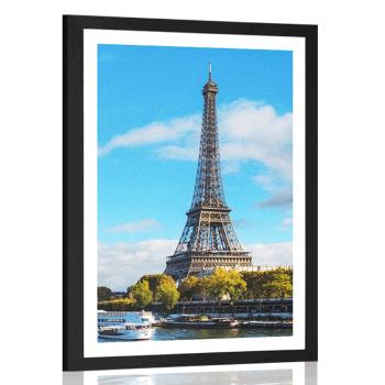 Plakat z passe-partout piękna panorama Paryża - 60x90 black