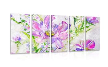 5-częściowy obraz nowoczesne malowane letnie kwiaty - 100x50