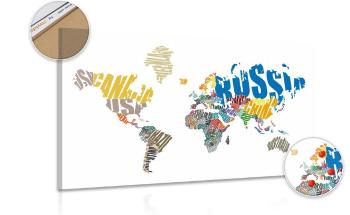 Obraz na korku mapa świata z napisów - 120x80  metallic
