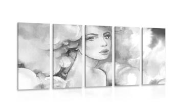 5-częściowy obraz blask kobiety w wersji czarno-białej - 100x50