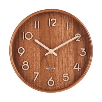 Brązowy zegar ścienny z drewna lipy Karlsson Pure Small, ø 22 cm
