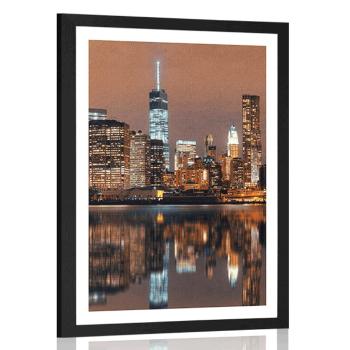 Plakat z passe-partout odbicie Manhattanu w wodzie - 20x30 black