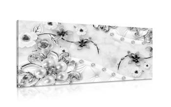Obraz luksusowa biżuteria kwiatowa w wersji czarno-białej - 120x60