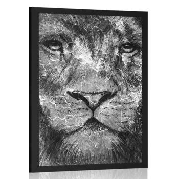 Plakat twarz lwa w czerni i bieli - 30x45 silver