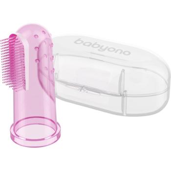 BabyOno Take Care First Toothbrush szczoteczka do zębów dla dzieci na palec z futerałem Pink 1 szt.