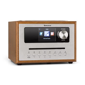 Auna Silver Star CD Cube, radio, Bluetooth, wyświetlacz HCC, imitacja drewno, brązowe