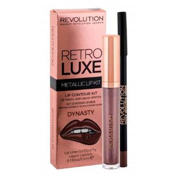 Makeup Revolution London Retro Luxe Metallic Lip Kit zestaw Płynna pomadka 5,5 ml + Konturówka do ust 1 g dla kobiet Dynasty