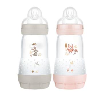 MAM Butelka dla niemowląt Easy Start Anti Colic-Elements 260 ml 2 sztuki króliczek/ołówek szary/różowy