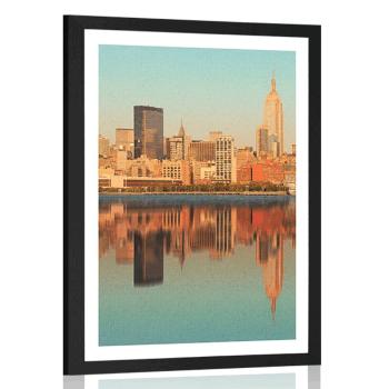 Plakat z passe-partout uroczy Nowy Jork odbity w wodzie - 20x30 black