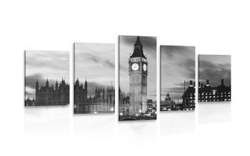 5-częściowy obraz Big Ben w Londynie w wersji czarno-białej - 200x100