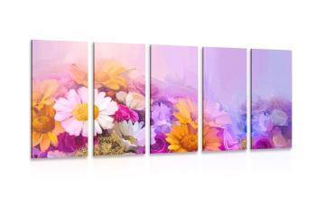 5-częściowy obraz olejny przedstawiający kwiaty w żywych kolorach - 100x50